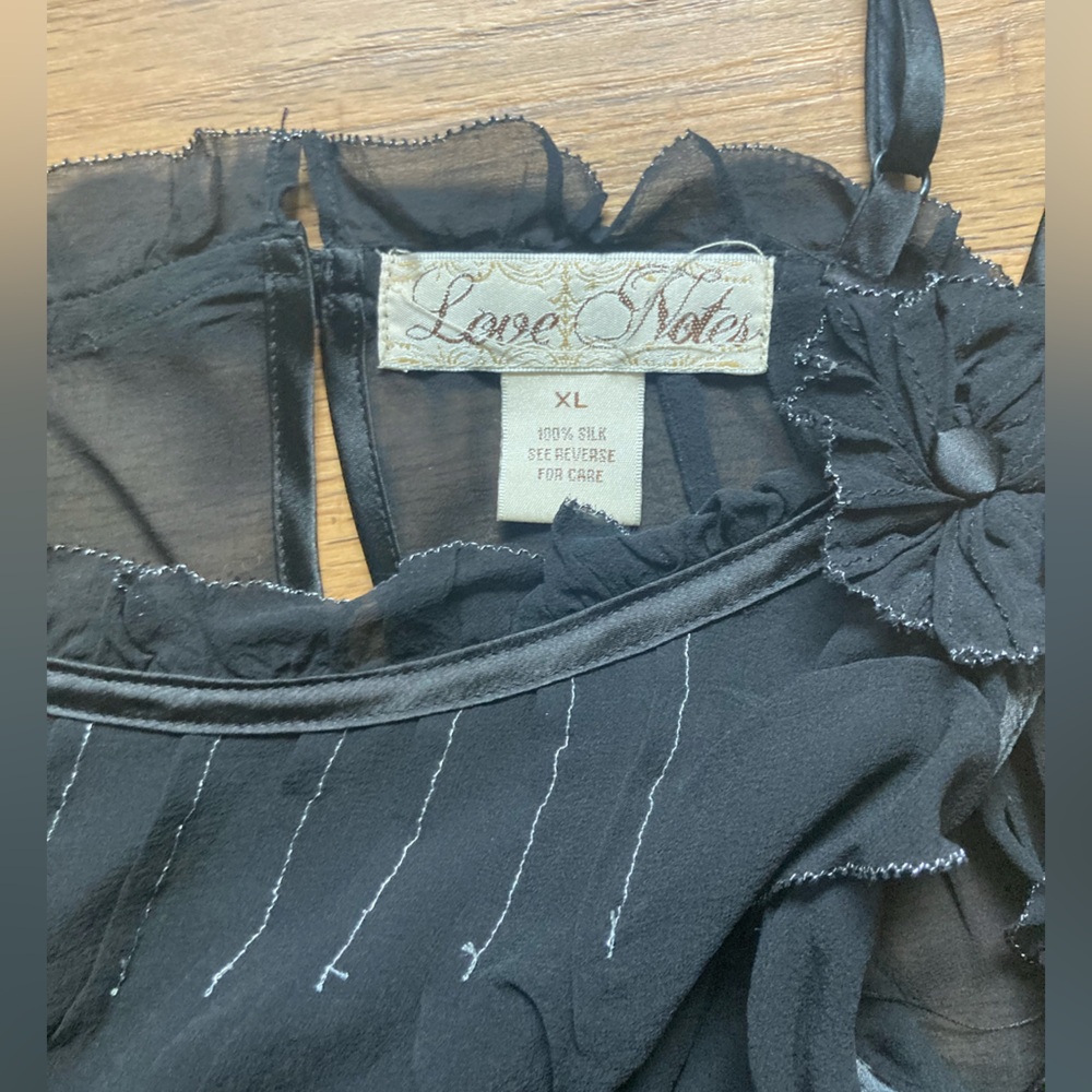 Y2K 2000’s Silk Vintage Sheer Metallic Ruffled Floral Tank Top by Love Notes - Picture 3 of 4